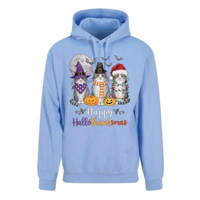 Hallothanksmas Cat Lover Gift Halloween Thanksgiving Christmas Unisex Surf Hoodie