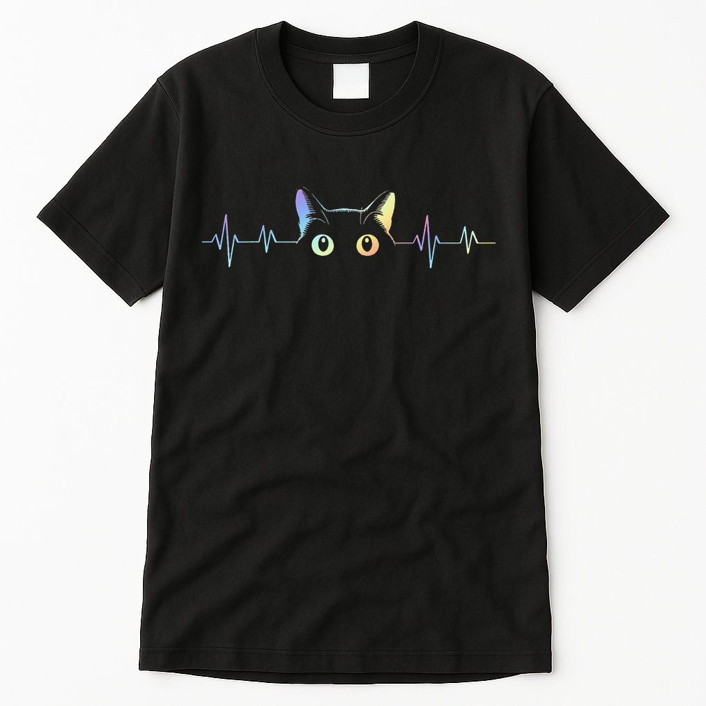 Heartbeat Cat Lover Animal Silhouette Cute Cat Tall T-Shirt