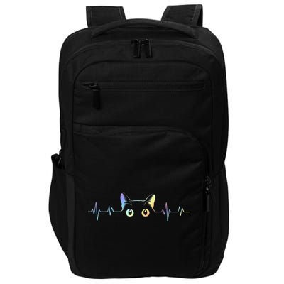 Heartbeat Cat Lover Animal Silhouette Cute Cat Impact Tech Backpack