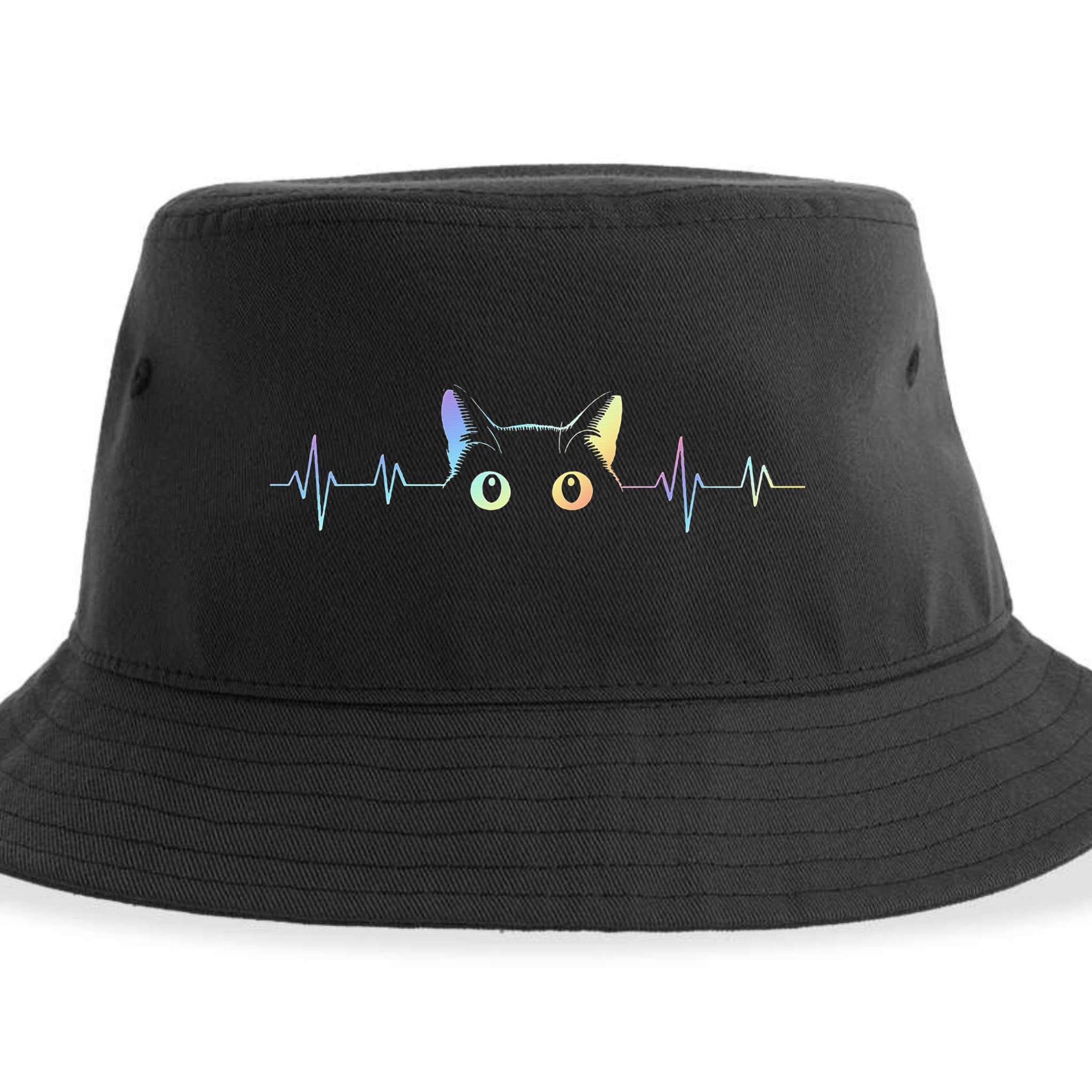 Heartbeat Cat Lover Animal Silhouette Cute Cat Sustainable Bucket Hat