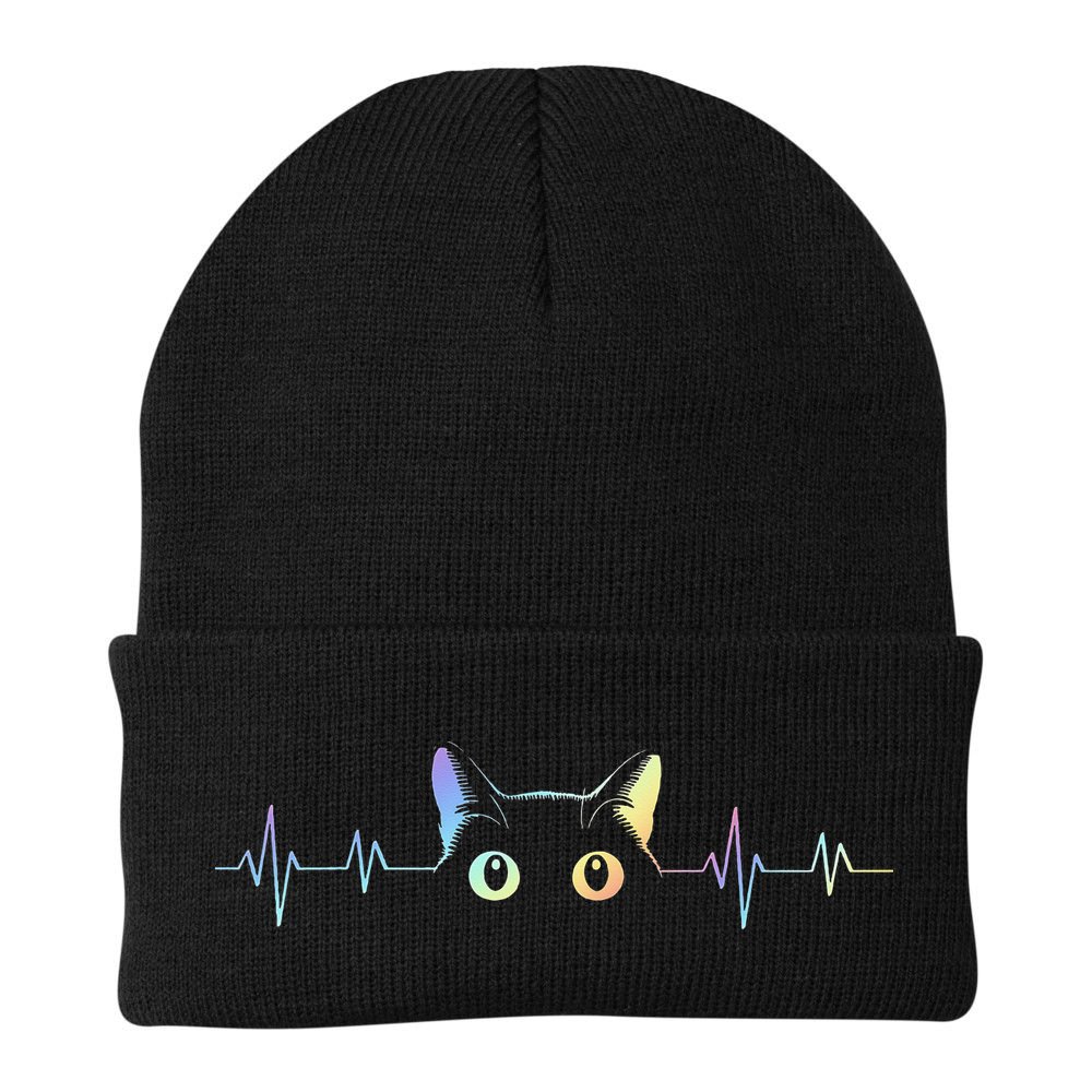 Heartbeat Cat Lover Animal Silhouette Cute Cat Beanie