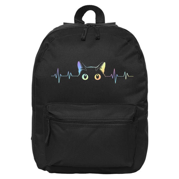 Heartbeat Cat Lover Animal Silhouette Cute Cat 16 in Basic Backpack