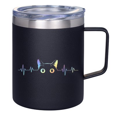 Heartbeat Cat Lover Animal Silhouette Cute Cat 12oz Stainless Steel Coffee Mug