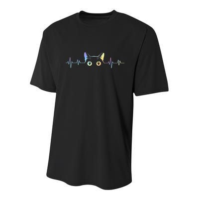 Heartbeat Cat Lover Animal Silhouette Cute Cat Youth Performance Sprint T-Shirt