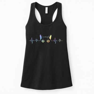 Heartbeat Cat Lover Animal Silhouette Cute Cat Womens Tank Top