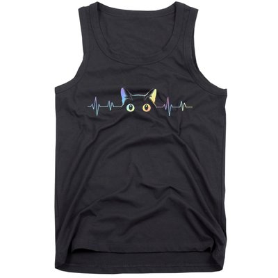 Heartbeat Cat Lover Animal Silhouette Cute Cat Tank Top