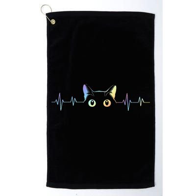 Heartbeat Cat Lover Animal Silhouette Cute Cat Golf Towel