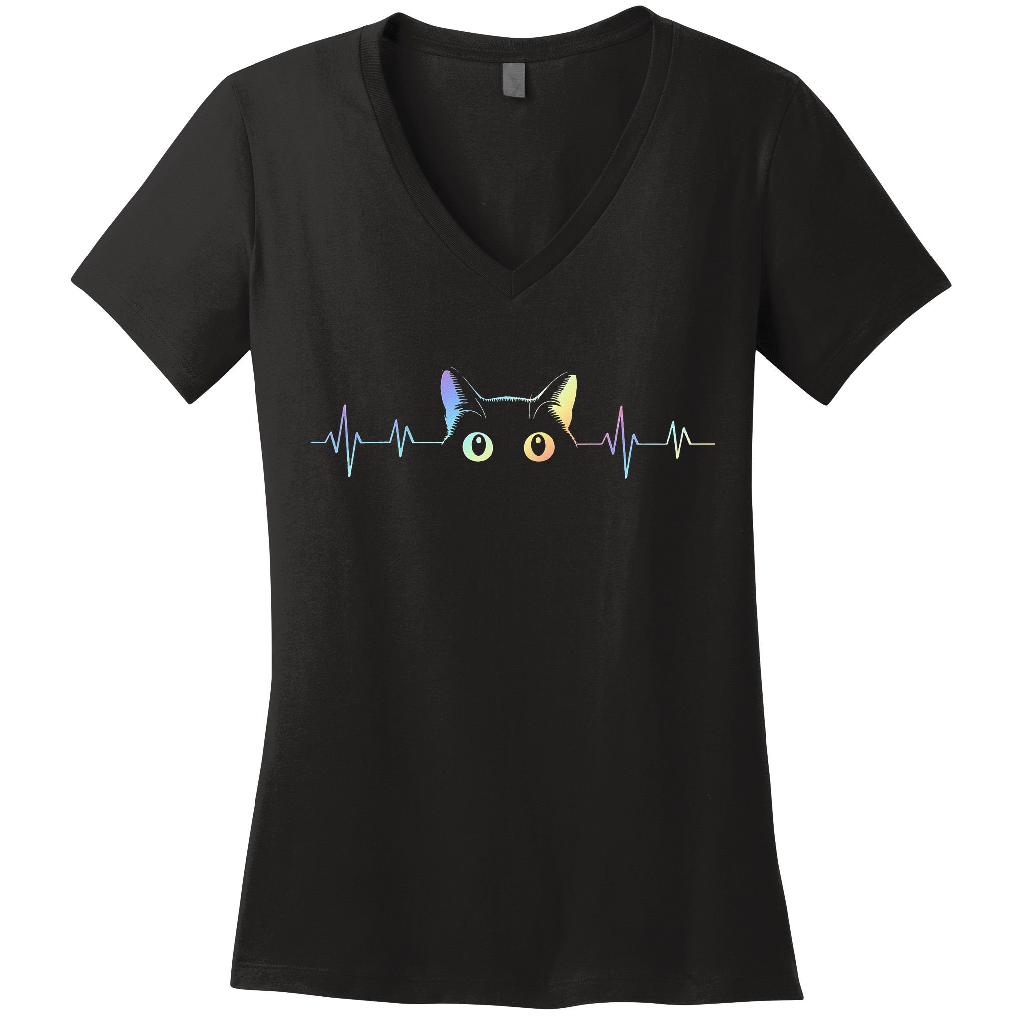 Heartbeat Cat Lover Animal Silhouette Cute Cat Women's V-Neck T-Shirt