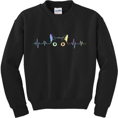 Heartbeat Cat Lover Animal Silhouette Cute Cat Kids Sweatshirt