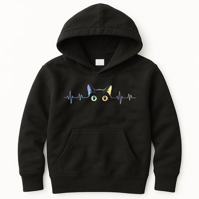 Heartbeat Cat Lover Animal Silhouette Cute Cat Kids Hoodie