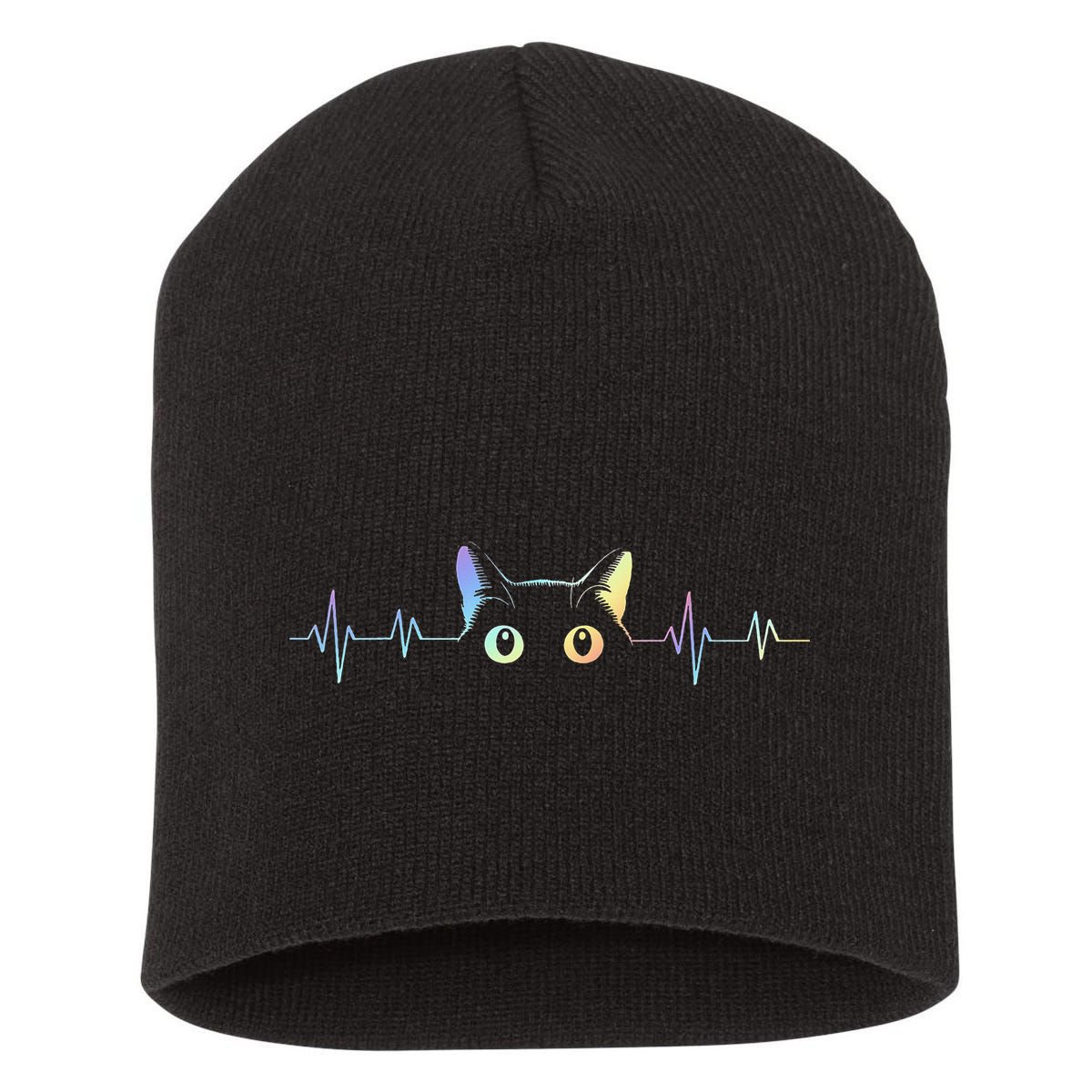 Heartbeat Cat Lover Animal Silhouette Cute Cat Short Acrylic Beanie
