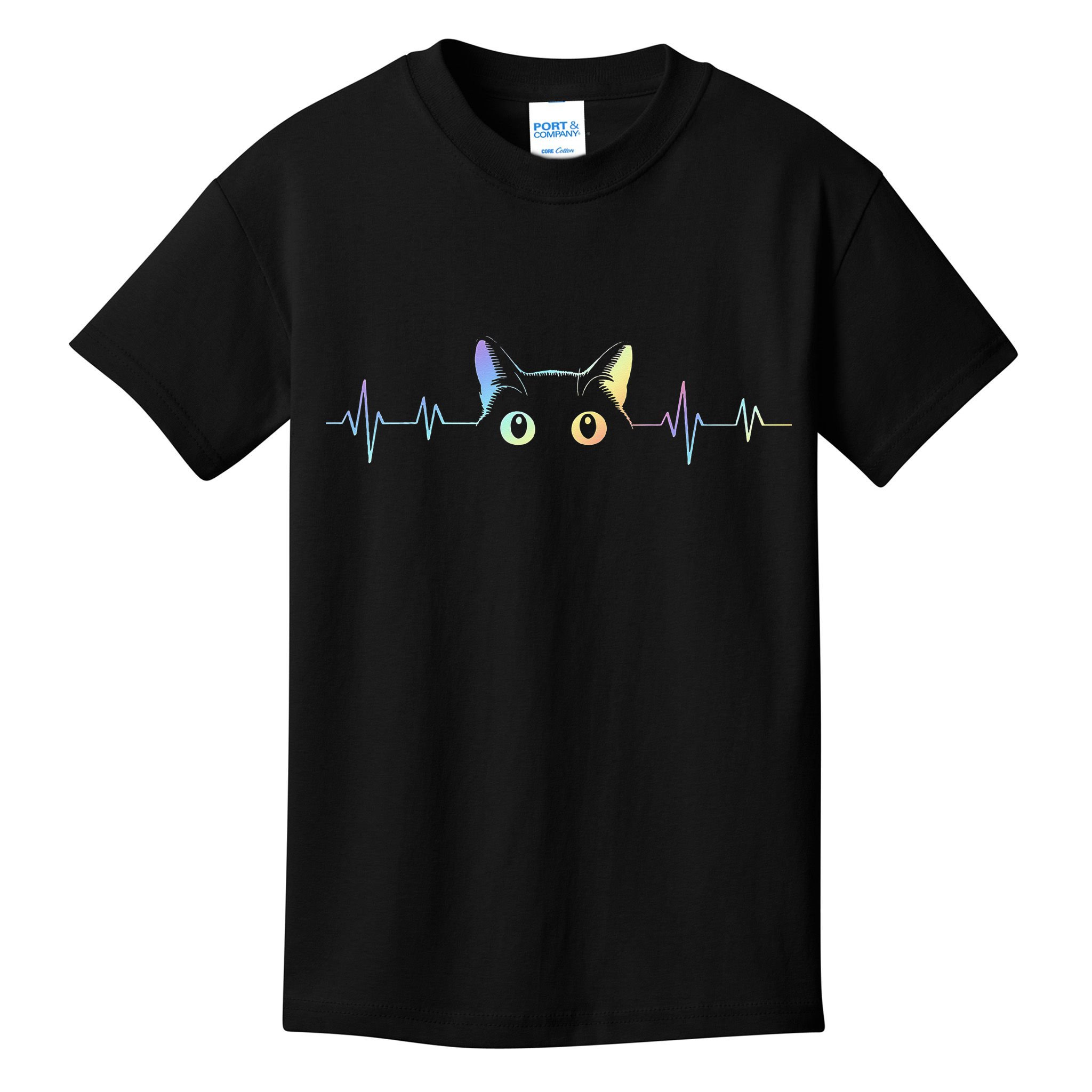 Heartbeat Cat Lover Animal Silhouette Cute Cat Kids T-Shirt