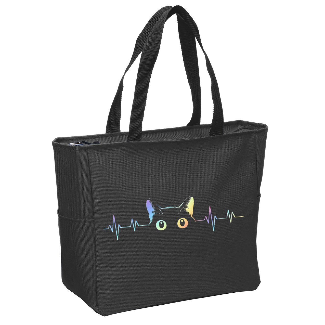Heartbeat Cat Lover Animal Silhouette Cute Cat Zip Tote Bag