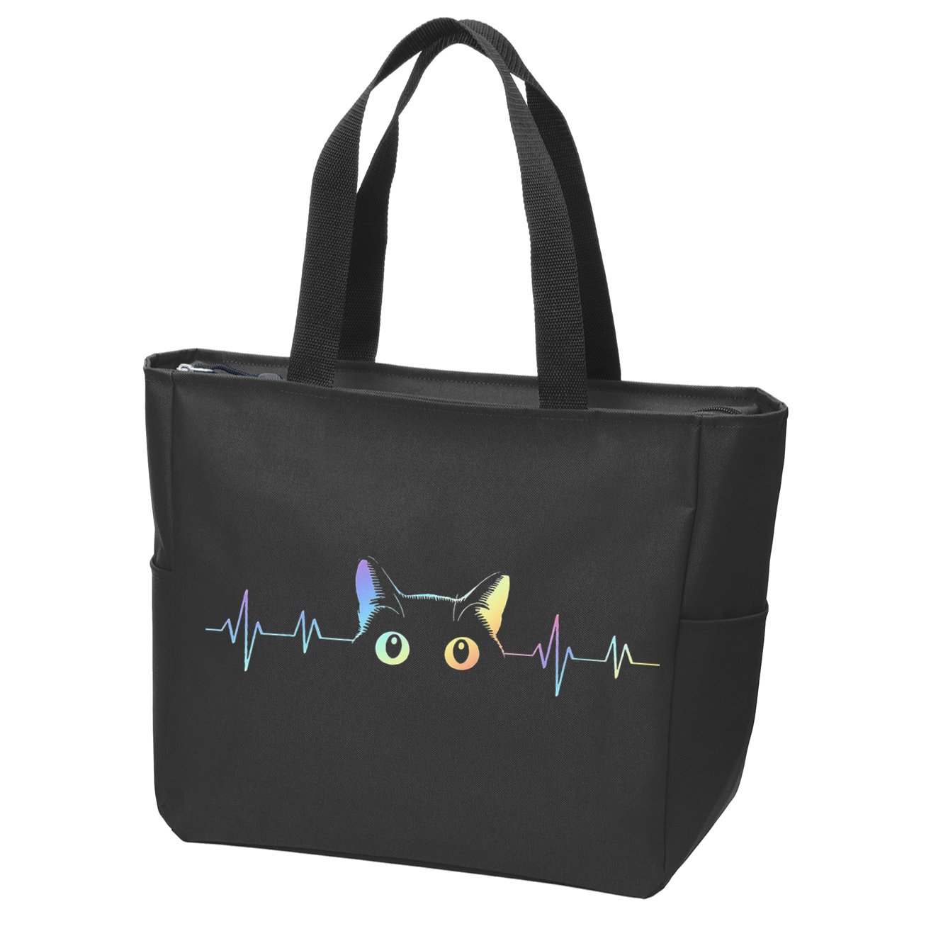 Heartbeat Cat Lover Animal Silhouette Cute Cat Zip Tote Bag