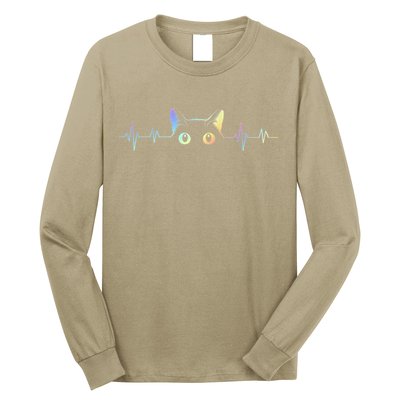 Heartbeat Cat Lover Animal Silhouette Cute Cat Long Sleeve Shirt