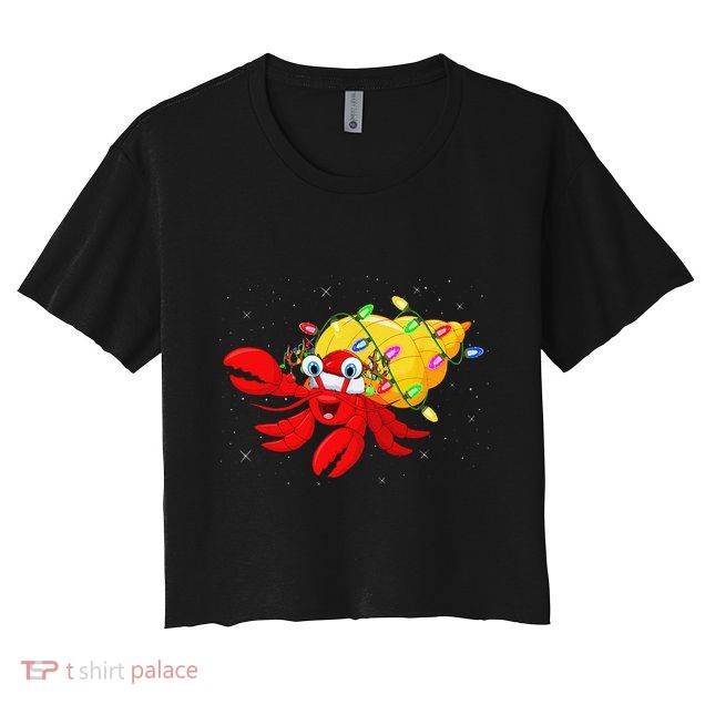 Hermit Crab Lover Xmas Lighting Santa Hermit Crab Christmas Crop Top