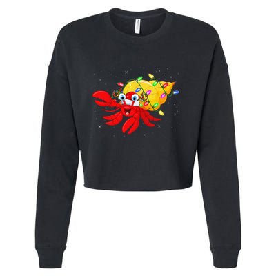 Hermit Crab Lover Xmas Lighting Santa Hermit Crab Christmas Cropped Pullover Crew