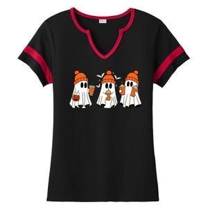 Halloween Coffee Lover Ghost Ladies Halftime Notch Neck Tee