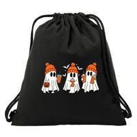Halloween Coffee Lover Ghost Drawstring Bag