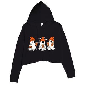 Halloween Coffee Lover Ghost Crop Fleece Hoodie