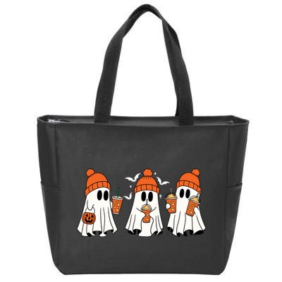 Halloween Coffee Lover Ghost Zip Tote Bag
