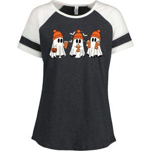 Halloween Coffee Lover Ghost Enza Ladies Jersey Colorblock Tee