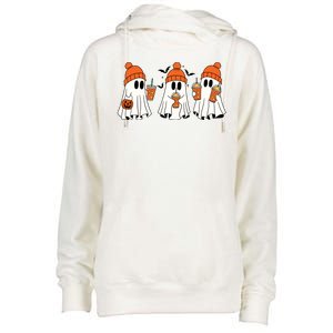 Halloween Coffee Lover Ghost Womens Funnel Neck Pullover Hood