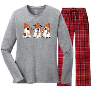 Halloween Coffee Lover Ghost Women's Long Sleeve Flannel Pajama Set 