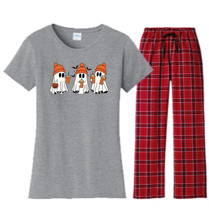 Halloween Coffee Lover Ghost Women's Flannel Pajama Set