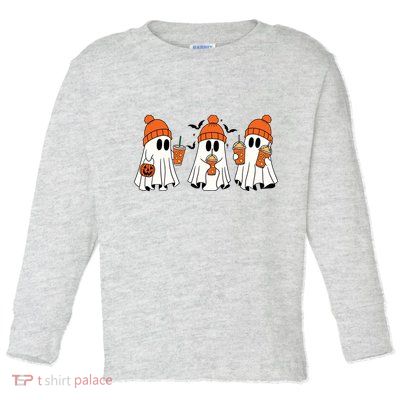 Halloween Coffee Lover Ghost Toddler Long Sleeve Shirt