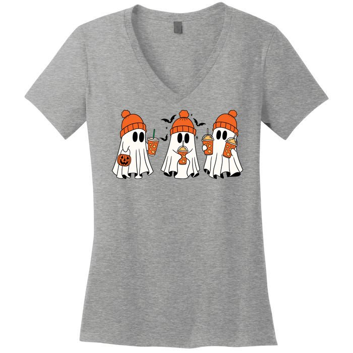 Halloween Coffee Lover Ghost Women's V-Neck T-Shirt