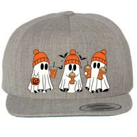 Halloween Coffee Lover Ghost Wool Snapback Cap