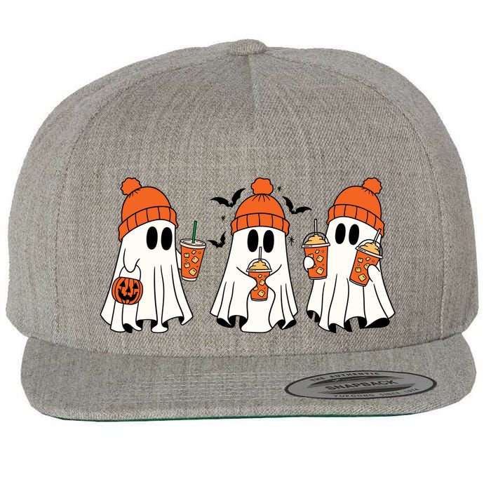 Halloween Coffee Lover Ghost Wool Snapback Cap