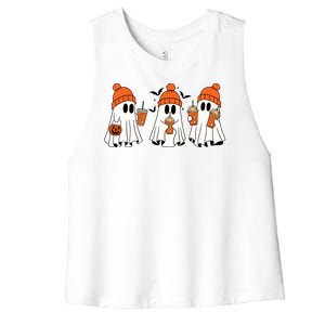 Halloween Coffee Lover Ghost Women's Racerback Cropped Tank