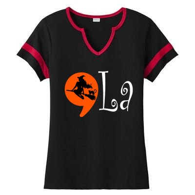 Halloween Comma La Kamala Harris 2024 Presidential Campaign Ladies Halftime Notch Neck Tee