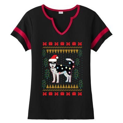 Huskyuglysweater Christmas Lights Cute Gift Ladies Halftime Notch Neck Tee