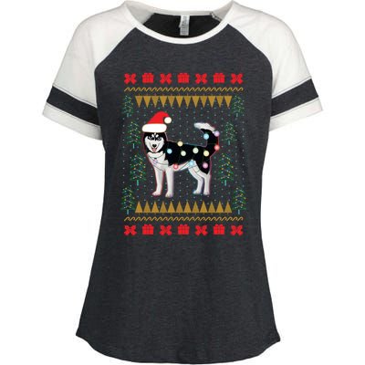 Huskyuglysweater Christmas Lights Cute Gift Enza Ladies Jersey Colorblock Tee