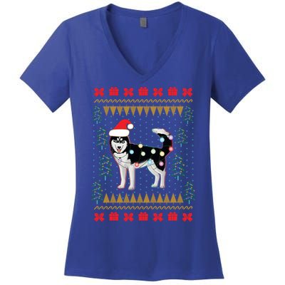 Huskyuglysweater Christmas Lights Cute Gift Women's V-Neck T-Shirt