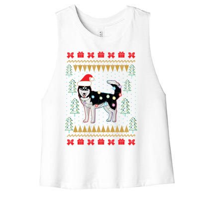 Huskyuglysweater Christmas Lights Cute Gift Women's Racerback Cropped Tank