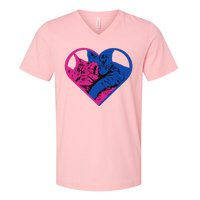 Heart Cat Lovers Tv V-Neck T-Shirt