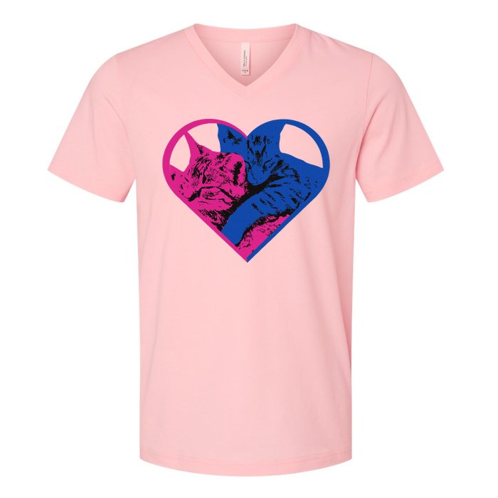 Heart Cat Lovers Tv V-Neck T-Shirt