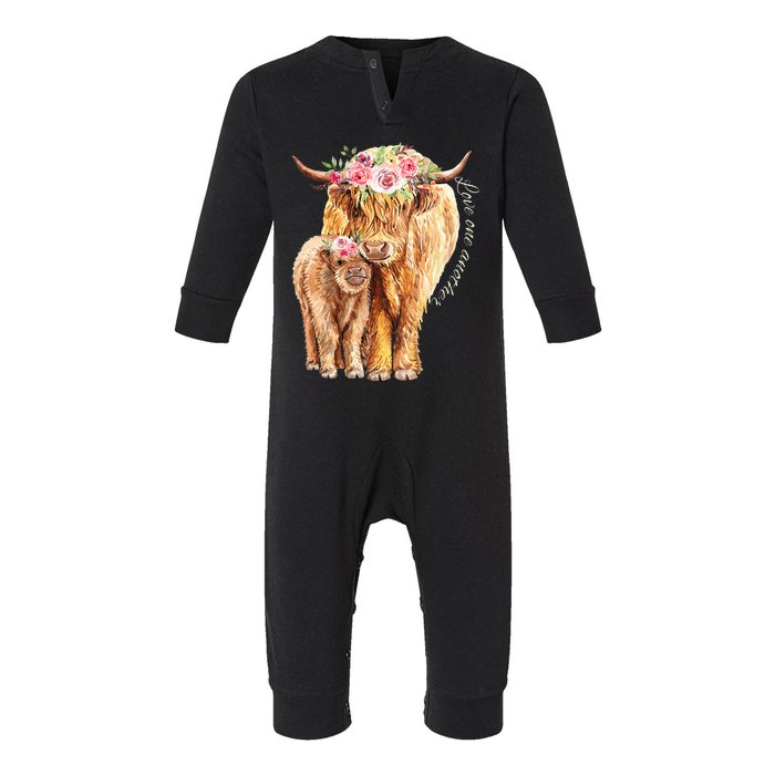 Highland Cattle Lover Cow Calf Farm Love One Another Cute Infant Fleece One Piece