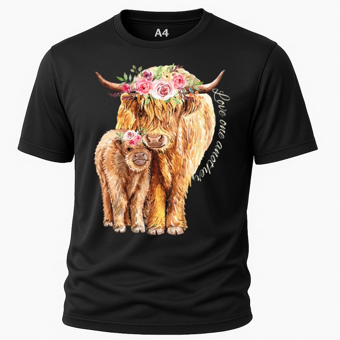 Highland Cattle Lover Cow Calf Farm Love One Another Cute Cooling Performance Crew T-Shirt