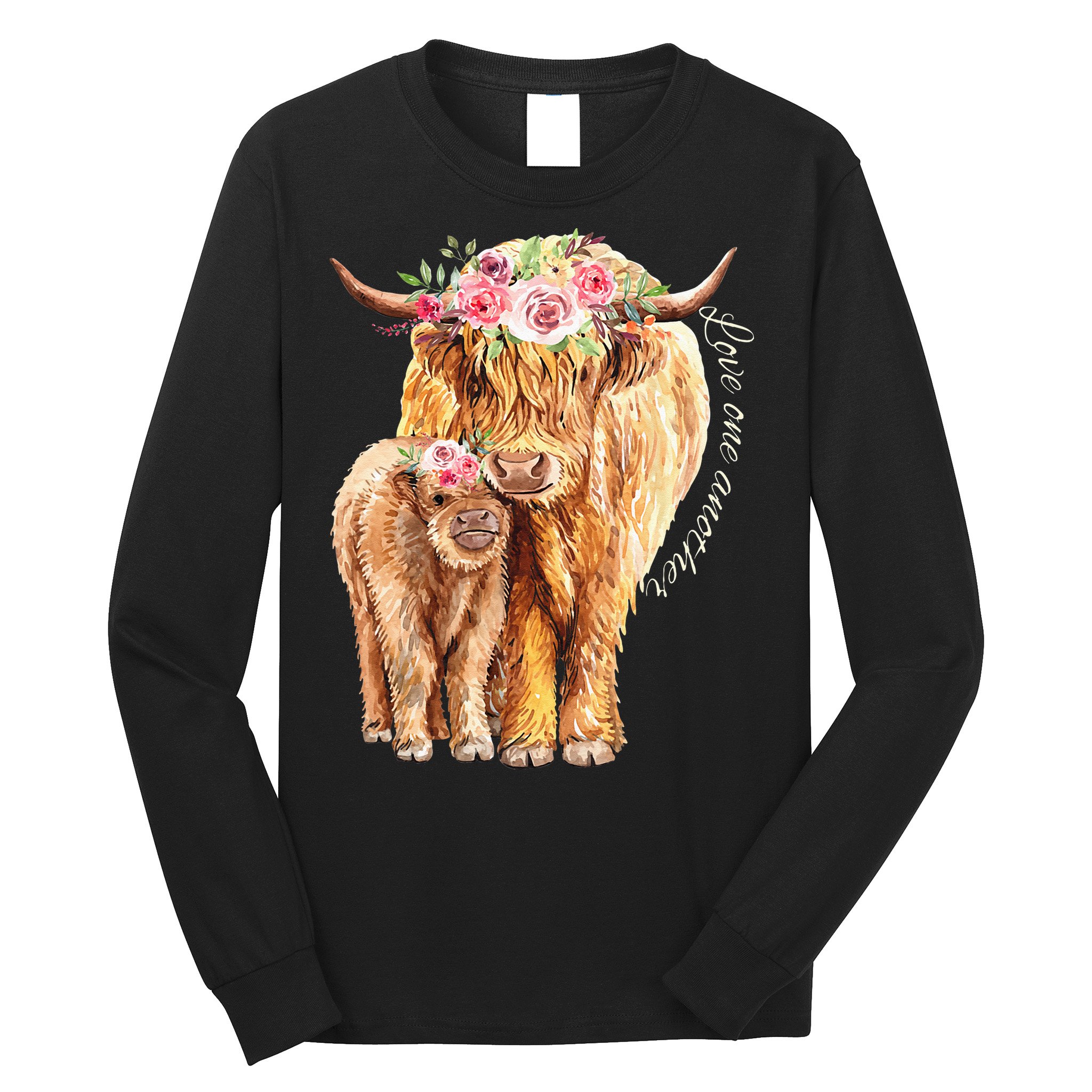 Highland Cattle Lover Cow Calf Farm Love One Another Cute Long Sleeve Shirt