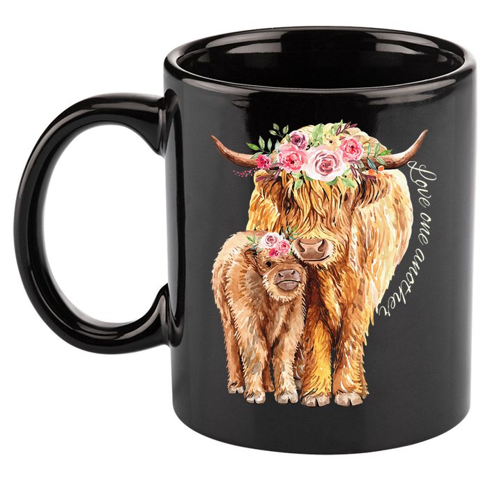 Highland Cattle Lover Cow Calf Farm Love One Another Cute 11oz C Handle Ceramic Mug
