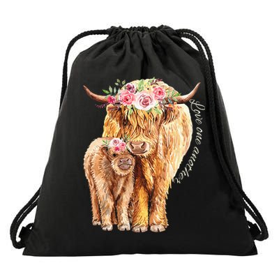 Highland Cattle Lover Cow Calf Farm Love One Another Cute Drawstring Bag
