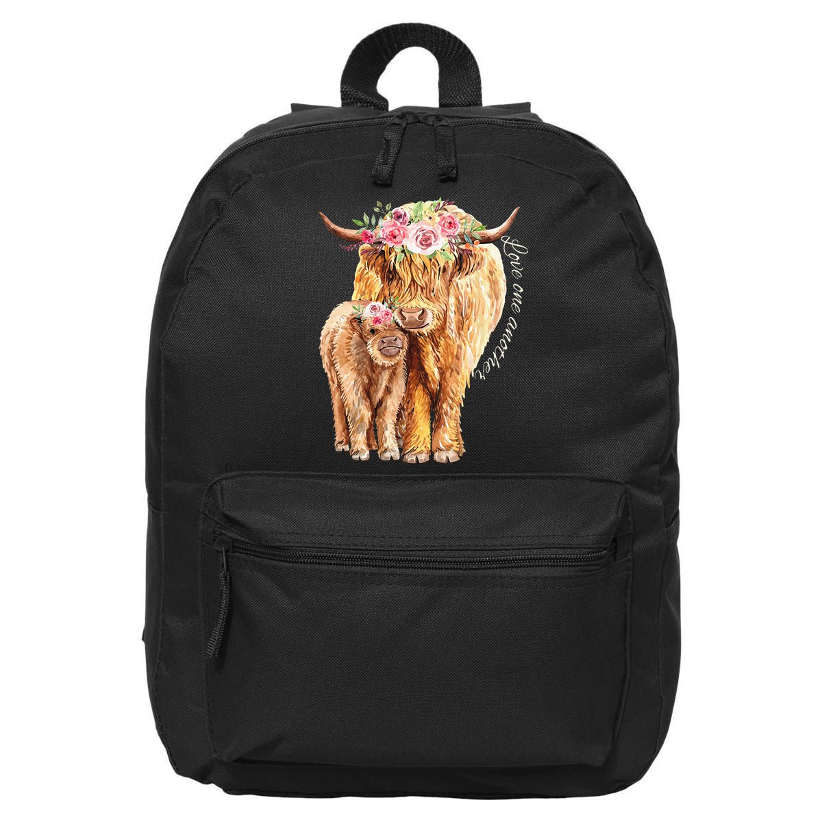Highland Cattle Lover Cow Calf Farm Love One Another Cute 16 in Basic Backpack