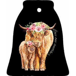 Highland Cattle Lover Cow Calf Farm Love One Another Cute Ceramic Bell Ornament