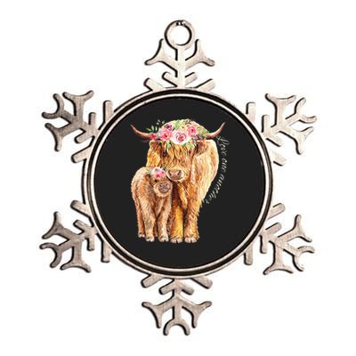 Highland Cattle Lover Cow Calf Farm Love One Another Cute Metallic Star Ornament