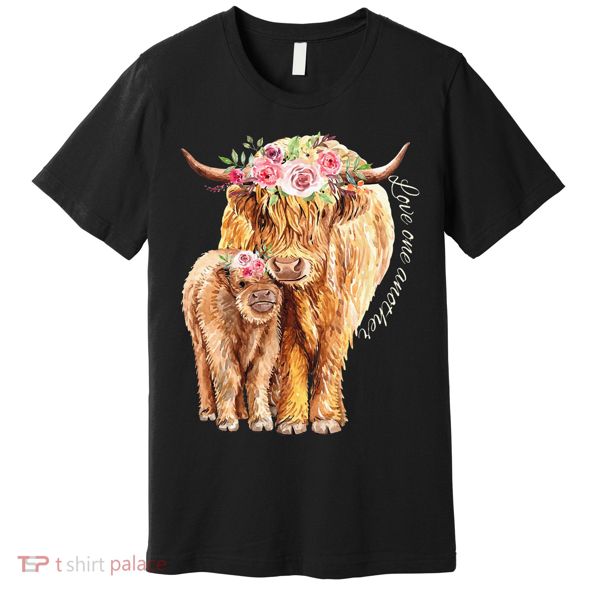 Highland Cattle Lover Cow Calf Farm Love One Another Cute Premium T-Shirt